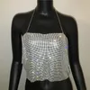 Women Sexy Crop Top Backless Bling Metallic Sequin Shiny Gold Tank Top Vest Rhinestone Night Club Party Chain Camisole