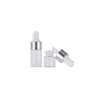 Bouteille d'huile essentielle en verre transparent vide portable, petit échantillon, couvercle en or et argent, dessus en caoutchouc noir et blanc, emballage cosmétique, flacons compte-gouttes 1 ml 2 ml 3 ml 5 ml