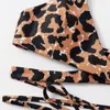 ملابس السباحة النسائية Leopard Women Wrap Tie Side Swimsuit Bandeau ضمادة Bikini Set Push-Up Holl