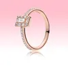 Anel de casamento de ouro rosa novo anel de casamento de alta qualidade para jóias para Pandora 925 Silver Women Sparkling Square Halo Rings com Origi291Z