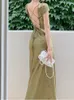 夏のエレガントな女性サテンバックレスミディドレス半袖レースセクシーな包帯ヴィンテージボディコンベスティドス女性ファッションローブ220516