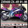 Kit de cuerpo completo para KAWASAKI NINJA ZXR 400 CC ZX-4R ZXR400 91 92 93 94 95 96 Carenado 12DH.21 ZX4R 400CC ZX 4R ZXR-400 1991 1992 1993 1994 1995 1996 ABS Carenado azul rosa