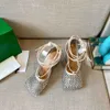 Women SPARKLE STRETCH Sandals Mesh Leather Rubber Rhinestones Mesh Leathe Sandal Slippers Classic High Heels Outsole Size 35-41