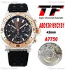 TF B01 ETA A7750 Automatyczny Chronograph Mężczyzna Zegarek Dwa Tone Rose Gold Brown Black Dial Stick Markery Gumowa Pasek AB0136251B2S1 Super Edition PureTime 01e5