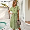 Everafter Fashion Ladies Boho Leopard Print Платье для рубашки Женщины повседневные миди -праздничные летние женщины с высокой талией пляж ES 220613