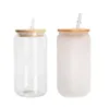CA US Stock 16oz Sublimation Glass CANT CAN CAN على شكل أكواب زجاجية بيرة مع غطاء من الخيزران والقش لصودا الصودا المثلجة JARS JY07