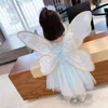 Summer Girls Dress Butterfly Wings Lace Princess Alla moda Festa di compleanno Bambini Abbigliamento per le vacanze per bambini 220426