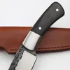 Ny överlevnad Rak kniven smidd ståldropppunkt Satinblad fullt tang ebenholts handtag fasta bladknivar med läderhölje