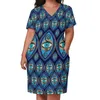 Plus Size Jurken Griekse Boze Oog Art Casual Jurk Vrouwen Amulet Boom Print Leuke Zomer V-hals Street Style 5XLPlus