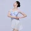 Body da balletto da indossare sul palco per abiti da allenamento da donna con scollo a V stampato ginnastica per adulti in stile cinese danza classica Stage