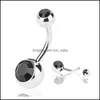 Body Arts Tatouages Art Santé Beauté En Acier Inoxydable Double Boule Nombril Anneau 14G Courbé Piercing Nombril Barbell Pour Dhkml