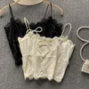Lace Tassels Crop Tops Sexy Spaghetti Strap Tanke Top Off Shoulder Pearl Butterfly Slim Fit Cami For Women Sling Vest