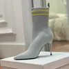 Stretch Ankle Boots Fashion rhinestone Designers shoes Knitting elasticity Printing Mixed Colors Metal heel Sock shoes stiletto Booty 10.5CM High heels Womens Boot