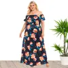 Abiti taglie forti Summer Bohemian Style Women Print Maxi Slash Neck Ruffles 5xl Orange Blue DressPlus