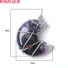 Wojiaer Reiki real Natural Stone شقرا قلادة القمر نجمة Pink Jewelry Pendulo Bo979