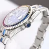 Diamant Herenhorloge Regenboog Bezel 40mm Automatische Mechanische Horloges Diamanten Wijzerplaat Saffier Ontwerp Horloge Montre De Luxeqq