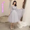 Party Dresses A470 Spring Summer Autumn Lace Up Tulle Gray Short Prom Dress Pink Gowns Woman Wedding Bridesmaid Cocktail