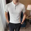 Herrpolos herrmarmode broderad kortärmad skjorta slim-fit med Lapel Whitemen's Men'smen's