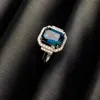 Clusterringen Natuurlijke London Blue Topstone Ring 7 9mm rechthoekig edelstenen 925 Pure Silver Dike Exquisite Jewelry Cluster Wynn22
