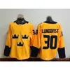 Mrth World Cup Szwecja Hokej Koszulki Ice College Team Yellow 30 Henrik Lundqvist Jersey Mężczyźni dla fanów sportowych Oddychające hafty i szycie