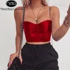 Asia Summer Crop Top Women Sexy Bustier Blackless Chain Strap Padded ped Casual Satin Black s Clothes 220316