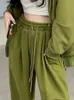 Women Casual Green Pants Set Spring Autumn Loose Hooded Sweater Straight Trousers Suit Korean Oversized 2 Piece Set T220726