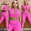 CHRLEISURE 2-Piece Yoga Set Women Fitness Sports Leggings Suit Gym Sexy Hollow Bra Moisture Wicking Breathable Tights Sportswear 220330