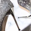 Dress Shoes Silver High Heels Woman Pumps Gradient Shining Glitter Bridal Sequins Fashion Party Sexy Thin Women 220316