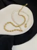 Цепочки из титана с 18-каратным золотым шаром Chian Real Pearl Choker Necklace Designer T Show Runway Gown Rare INS Japan Korean Boho GothicChains Gord