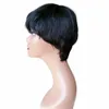 Kort pixie cut mänskligt hår rakt remy brasilianskt hår för svart kvinnor maskin tillverkad peruk med bangs glueless icke spetsar peruker