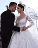 Luksusowy Zroszony Arabska Suknia Balowa Długie Rękawy Suknie Ślubne Koronki Tulle 3D Aplikacje Cekiny Dopasowane Suknie Ślubne Plus Rozmiar BES121