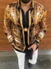 Camicie casual da uomo stampa Luxury Gold Yellow Leopard Abbigliamento sciolto manica lunga Chemise Top Homme Social Club Prom M3XL 220830