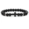 Charme Pierre Naturelle Croix Bracelet Foi Noir Mat Chanceux Perles Bracelets À La Main Hommes Femmes Prière Fitness Couple Bijoux Cadeau