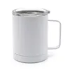 Sublimación Tazas en blanco Taza de café de acero inoxidable Doble pared 12 OZ Taza blanca en blanco con asa y tapa para máquina de prensa de impresión térmica