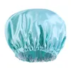 Candy Color Shower Cap 2022 Spring Women Satin Elastic Band Double Layer Bath Hat Soild Color Hair Salon Bonnet Bathroom Product Dust-proof Turban Caps