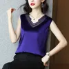 Koreanska Silk Kvinnor Toppar Kvinna Satin Tank Elastisk Lace Halter Plus Storlek Ärmlös Ladies Basic Tees 220325