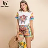 LD LINDA DELLA Summer Runway Fashion Two Pieces Shorts Set Women's Casual pullover Top and Vintage Print Suit 220509