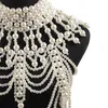 Retro Advanced Pearls Crystal Body Jewelry Chain SexyHandmade Beaded Women Bridal Wedding Dress Large Necklace Jewelry Accessor 225603334