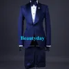 Blue Wedding Tuxedos Formal Men Suit Slim Fit Satin Shawl Lapel Collars Mens Suits Bespoke Groom Outfit Blazer for Wedding Prom Jacket And Pants With Bow