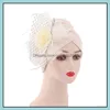 Bonnet / Skl Caps Chapeaux Chapeaux Foulards Gants Accessoires de mode Dernière Plume Fleur Turban Bonnet Pour Femmes Musulman Foulard Partie De Mariage