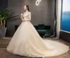 Andra bröllopsklänningar Champange muslim 2022 klänning med lyxtåg full ärm spetsboll klänning vestido de noiva