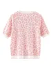 Kvinnor Fashion Pink Leopard Knit T-shirt Summer Vintage Short Sleeve Harajuku Female Knitwear Chic Topps B-133 220511