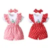 Ensembles de vêtements 0-24M Born Baby Girl Short Pants Outfits Sleeve Strawberry Print T-Shirt Bretelles Dot Pattern