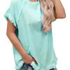 Camiseta feminina feminina feminino verão raglan manga curta camisetas de cor sólida color redonda colo casual pulôver solto tops vintage bobas desgastadas tee