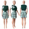 Summer Newest Letter Embroidery Tracksuits For Women Baseball Uniform Crop Tops And Plaid Print Mini Skirts 2 Piece Sets HR8209