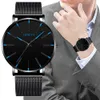 Reloj minimalista para hombre, relojes ultrafinos a la moda, reloj de cuarzo con correa de malla de acero inoxidable de negocios sencillo, 2022