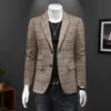 2023 spring new tops youth men's plaid suit business casual slim one-piece long-sleeved solid color non-iron coat s-5XL