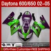 Fairings Kit för Daytona 650 600 CC 02 03 04 05 BODYWORK 132NO.83 COWLING DAYTONA 600 DAYTONA650 2002 2003 2004 2005 DAYTONA600 02-05 ABS MOTORCYCLE BODY GRÖN PURPLE