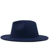 Chapeaux à large bord bleu marine avec fond rouge Patchwork Panama laine feutre Jazz Fedora femmes hommes fête Cowboy Trilby Gambler chapeau Scot22