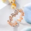 Fashion Shiny Crystal Butterfly Ring Insect Open Adjustable Rhinestone Finger Rings For Women Girls Wedding Jewlery Gifts
